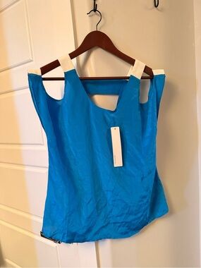 Aryn K Turquoise Blue Sleeveless Tank with White Strap Accents